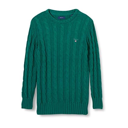 GANT Pojkar bomull Cable Crew pullover, murgrönegrön, 122/128 cm