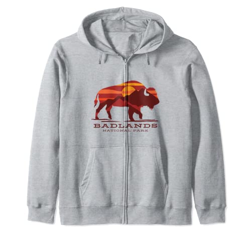 Badlands National Park South Dakota Buffalo Bisonte Tramonto Felpa con Cappuccio
