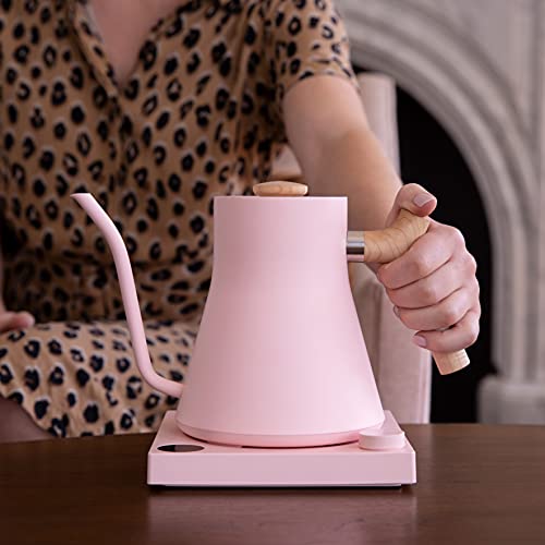 Fellow Stagg EKG Electric Gooseneck Kettle - Pour-Over Coffee and Tea Kettle - Stainless Steel Water Boiler - Quick Heating Electric Kettles for Boiling Water - Warm Pink With Maple Handle