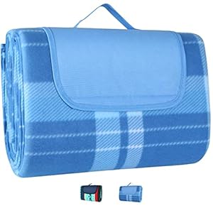 LIFERUN 300x300 XXL Picknickdecke Blau Kariert