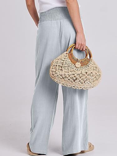 Image of ANRABESS Women Linen Palazzo Pants Summer Boho Wide Leg High Waist Casual Lounge Pant 2026 Beach Travel Vacation Outfits