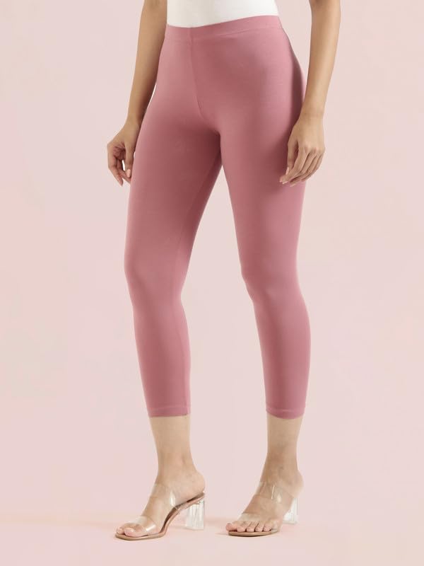 Image of GO COLORS Soft Cotton Stretch Cropped Leggings for Women | Breathable, Mid Rise, Mauve