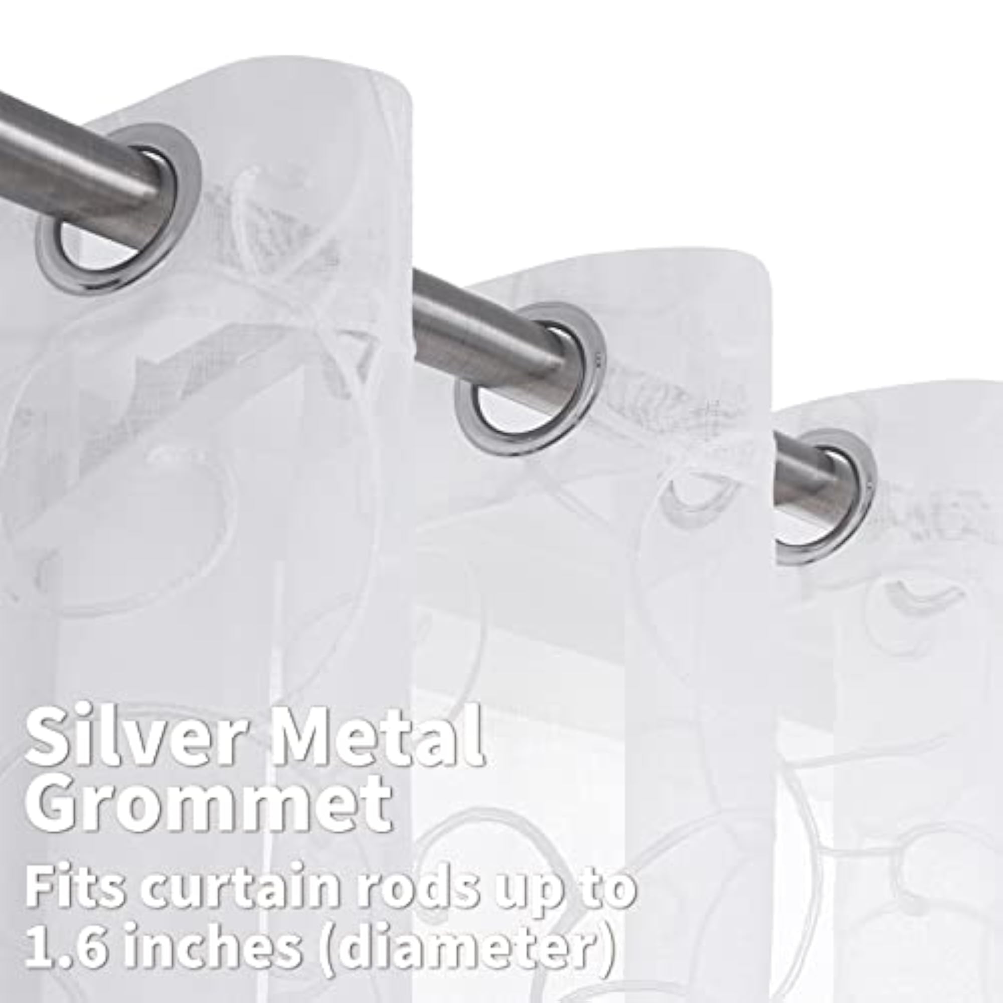 Embroidered White Semi Sheer Curtains 84 Inches Long