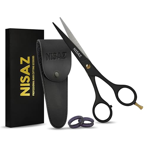 NISAZ 6.5” Hair Scissors with Leather Pouch, Stainless Steel