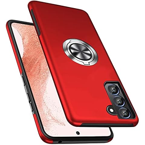 PELEPUES Shockproof Case for Samsung Galaxy S22 Plus/S22+ 5G, [Embedded Finger Ring] Military Grade Phone Case Cover with Reinforced Metal Stand Kickstand [Support Magnetic Car Holder] for S22+, Red Cover