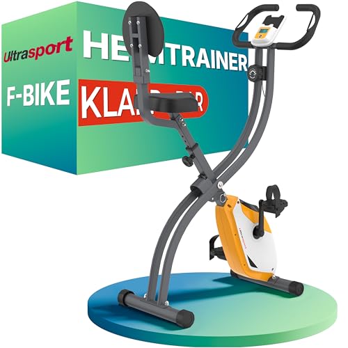 Ultrasport F-Bike Curved Heimtrainer Fahrrad Klappbar I Hometrainer Fahrrad Klappbar mit Komfort-Sattel I Ergometer Heimtrainer, Fitnessbikes, Trimmrad Heimtrainer Klappbar, Schwarz-Rot