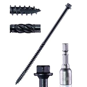 Structural Lag Screws 8 Inch, 50-Pack #14 X 8 Heavy Duty Black Timber Screws, Rust Resistant, Hex Head Outdoor Log/Landscaping Wood Screw, Drive Bit Included