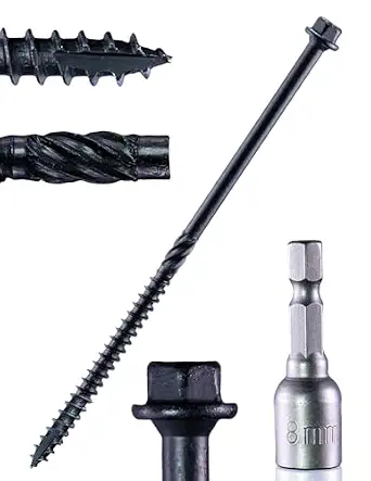 Structural Lag Screws 8 Inch, 50-Pack #14 X 8 Heavy Duty Black Timber Screws with Hex Head and Drive Bit