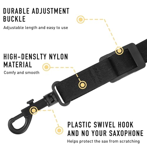 Adjustable Coffee Saxophone Neck Strap with Metal Hook, Comfortable Cloth Design for Alto/Tenor Sax, Secure Support for Musicians