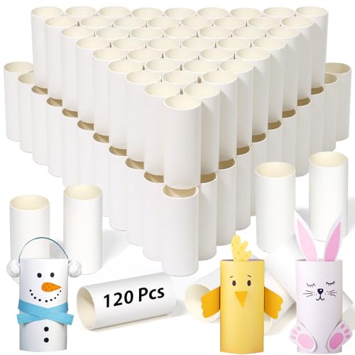 MAPVOLUT 120 Pieces Cardboard Tubes for Crafts, White Kraft Toilet Paper Rolls for Crafts - 1.5 x 3.4 Inches Strong And Pressure-Resistant Tubes for Craft Supplies, Family DIY Art
