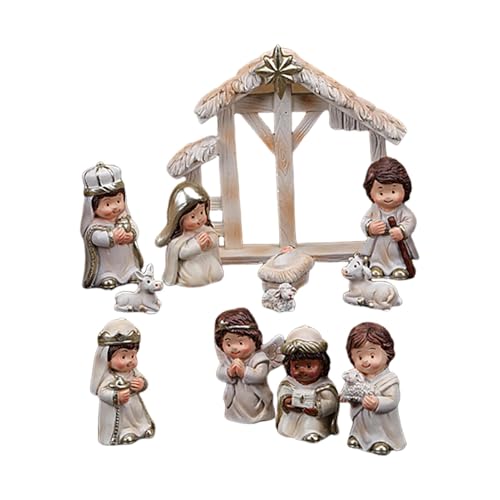 Belén de Navidad con Figuras, Pesebre de Navidad Completo, Figuras Belen Navidad Resina, Nacimiento Belen Navidad, Estatua Belen Navidad, Figuras del Belen Navideño para Decoración del Hogar Iglesia