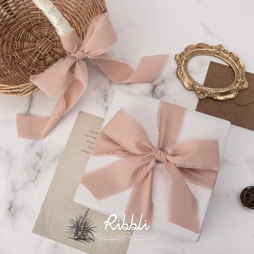 Ribbli 3 Rolls Pink Ribbon 1.5 Inch x 18Yards Ivory Blush Dusty Pink Handmade Cotton Frayed Fringe Ribbons for Gift Wrapping Wedding Invites Bridal Bouquets Baby Shower DIY Crafts Home Decor by Ribbli - Used condition - Image 4