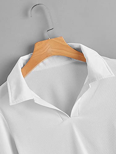 Sweatyrocks Women's Long Sleeve Crop Top Collar Neck Ribbed Knit Tee Shirt White M #TOP19