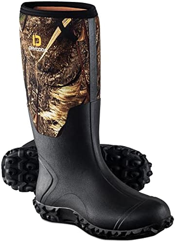DRYCODE Rubber Boots for Men, Waterproof Insulated Rain Boots with Steel Shank, 5mm Neoprene Durable Hunting Boots (Black, Brown & Camo, Size 5-14)