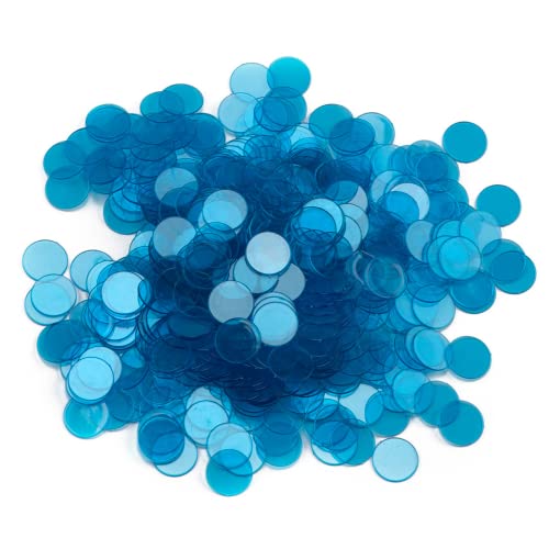 GSE 500/1000 Pieces of 3/4-inch Plastic Transparent Bingo Chips for Bingo Game Party, Classroom, Game Night, Bingo Hall (Blue, 1000-Pack)