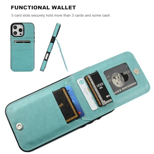 KIHUWEY for iPhone 16 Pro Max Wallet Case Card Holder Kickstand, Mint Green by KIHUWEY - Used condition - Image 4