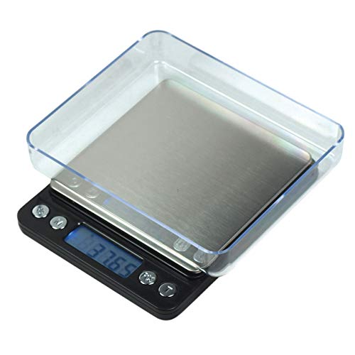 Horizon High Precision Professional Grade Small Mini Pocket Digital Scale with Trays LCD Display Ready to Go Sleek Design 500g by 001g Great 4 Measuring Food Herbs Spices Coin or Whatever