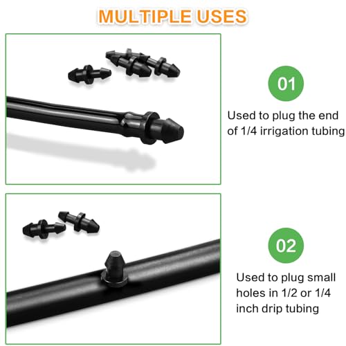 Kepmix Drip Irrigation Fittings 1/4" End Plugs, 70 Pieces Barbed Connectors End Cap for 1/4 Inch Irrigation Tubing, Drip Line Parts Tube Closures for Garden Lawn Pipe Supplies Sprinkler Systems — view 4