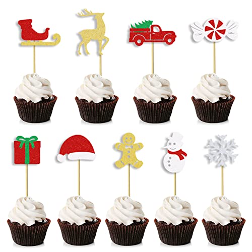 Bymivofun 27 piezas Toppers de Pastel de Navidad, Toppers de Cupcakes de Navidad, para Decoraciones de Pasteles de Navidad para Fiesta de Navidad Suministros de Vacaciones Cover