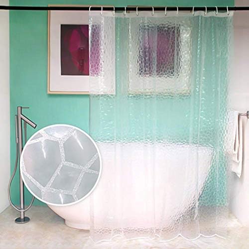 LUVODI Shower Curtain, 3D Effect Cobblestone Waterproof EVA Bathroom Curtain Liner with 12 Ring Hooks Mould and Mildew Resistant Long Bath Curtains for Home Hotel, 180 x 180 cm (72 x 72 inch)