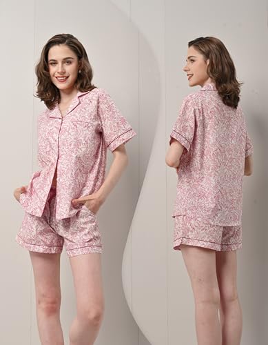 Image of NAP BOUND 100% Cotton Pajamas for Women 2 Piece PJs Set Long Sleeve Button Down Breathable Woven Sleepwear Loungewear XS-XXL