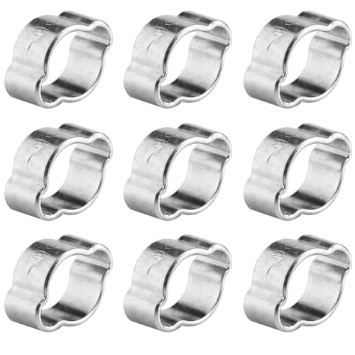10Pcs Double Ear Hose Clamp, Stainless Steel Two-Ear Throat Clamp Press O-Clip Hose Clip Tube Connecting Fastener, for Silicone/Rubber Hose Fuel Pipe (5-7mm)