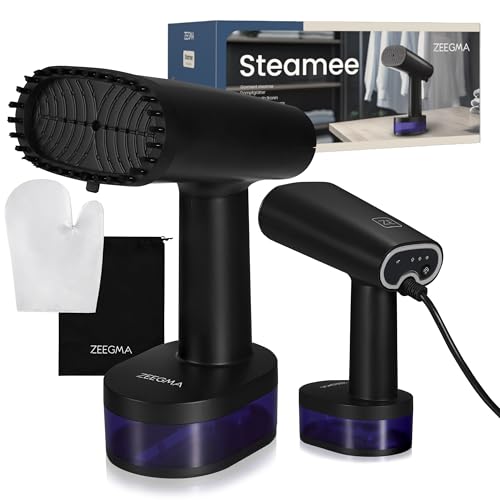 ZEEGMA STEAMEE Défroisseur Portable 2 en 1 pour Vêtements, Fer à Vapeur 1640 W, 370 ml Débit de Vapeur 25 g/min Chauffage 30 secondes Repassage Horizontal et Vertical Sûr pour les Textiles