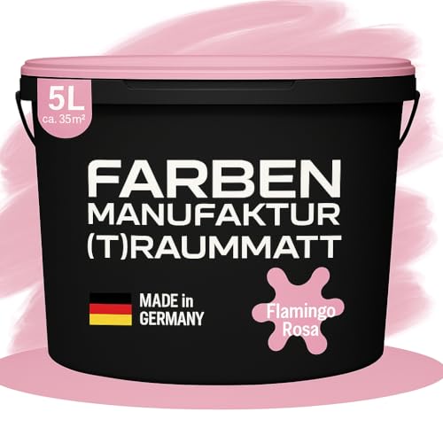 Farben Manufaktur (T) raummatt Wandfarbe Innenwandfarbe Innenfarbe Dispersionsfarbe Trendfarbe 2022 1/2/5/10L, Farbe: flamingo rosa, Größe: 1L