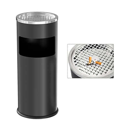 Dyna-Living Rubbish Bin Outdoor Stainless Steel Trash Can with Lid - Large Outdoor Bin Garbage Can for Garden, Backyard, Home, Office, Restaurant, Indoor (Black)
