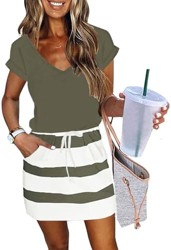 Womens Summer Dress Lantern Sleeve Square Neck Tie Front A-Line D...