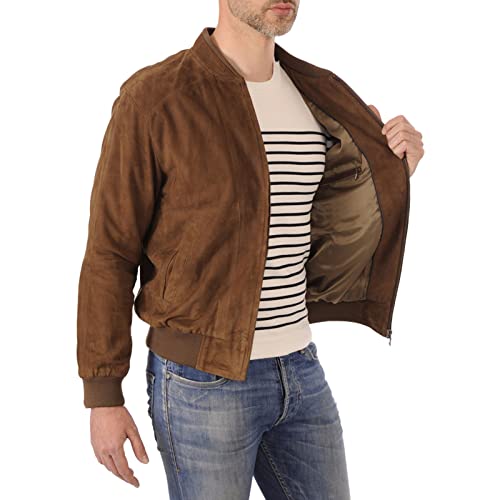 Trifoliate Brown Suede Jacket Men - Real Goatskin Baseball Leather Jacket For Men3