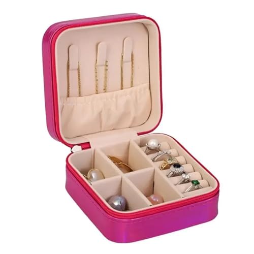 Porta Jóias Estojo Portátil em Couro com Zíper para Jóias, Maquiagem e Viagem Original C/Nota Fiscal (Rosa)