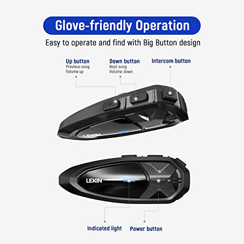 Lexin Gtx 10-Way Motorcycle Helmet Bluetooth Headset, Audio Multitasking Bluetooth Communication System, Waterproof Helemt Intercom With Noise Cancellation For Ski/Atv/Dirt Bike, Dual Pack #TOP6