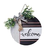 Baihui Welcome Sign for Front Door 12'' Wood Farmhouse Wreath Porch Decor Outdoor Welcome Signs Outs