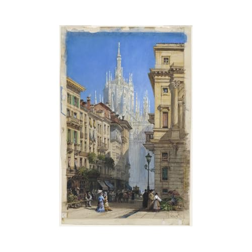 HardPress The Duomo in Milan from a Side Street by William Wyld - 19th Century Watercolor Cityscape 11 x 17 inches