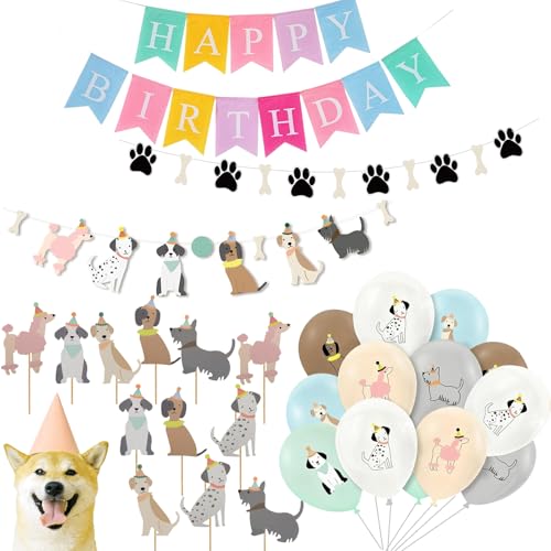 Decoración cumpleaños perro 27 piezas fiesta infantil temática cachorro globos pancartas toppers reutilizables colores vivos ideal para cumpleaños niños amantes mascotas hogar exterior interior