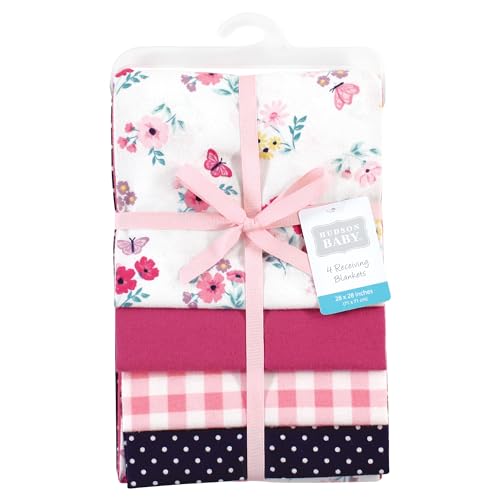 Image of Hudson Baby Unisex Baby Cotton Poly Flannel Receiving Blankets, Butterfly Floral, One Size