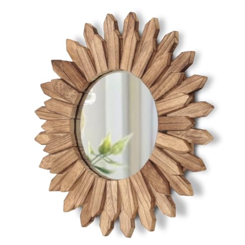 LOSOUR Wall Decor 12 inch Rustic Round Wood Mirror Decorative Boho Sunburst Mirror Boho Home Decor Farmhouse Wall Decor for Bedroom Living Room Entryway