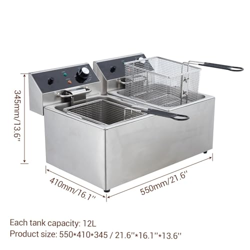 GarveeHome Commercial Deep Fryer - 12L x 2 Dual Tank, 24L /25Qt Capacity, 3600W, 110V, with 2 Frying Baskets, Countertop Deep Fryer with Temperature Control, Perfect for Kitchen & Restaurant