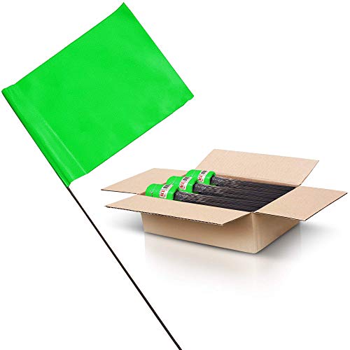 Green Marking Flags 1000 Pack - 4 x 5-Inch Flag on 15-Inch Steel Wire - Markers for Lawn Sprinklers, Irrigation, Property Line, Yard & Garden, Survey Stakes, Invisible Fence