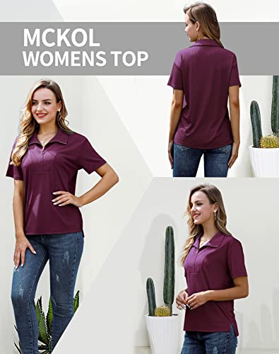 Mckol Women's Plus Size Polo Shirts: Dressy, Casual Summer Collared Top With Half Zip - Dark Red Xxl #TOP3
