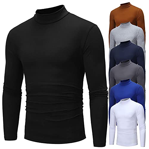 Turtleneck Mens Long Sleeve Thermal Underwear Sweater Mock High-Neck Pullover Slim Fit Base Layer Shirt For Men Dark Gray #TOP4