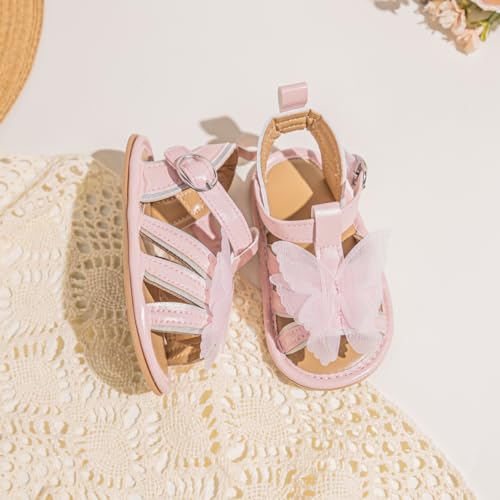 Image of Meckior Baby Toddler Infant Girls PU Leather Soft Open Toe Summer Sandals Flower Princess Flat Shoes