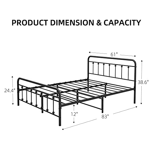 Idealhouse Metal Bed Frame Queen Size With Victorian Headboard And Footboard Mattress Foundation No Box Spring Needed, Black #TOP1