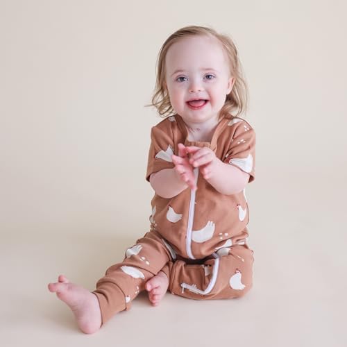 Parade Organic Signature Print '2-Way' Zip Romper - Short Sleeve Chickens 6-12 Months - 2