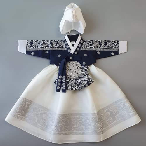 Korean Baby Girl Hanbok for 100days~15y/o Ivory Navy Foil Girl Kids Hanbok3
