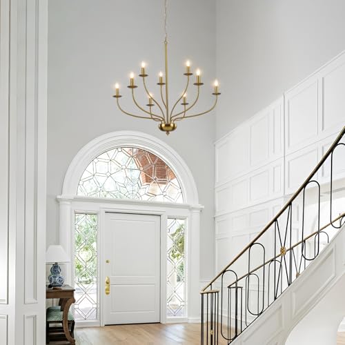 ZemSum Gold Chandelier Light Fixture 9 Light Brass Chandelier for Dining Room, 30” Large Chandeliers for High Ceilings, Industrial Candle Farmhouse Chandelier for Living Room Kitchen Bedroom Entryway by ZemSum - Image 2