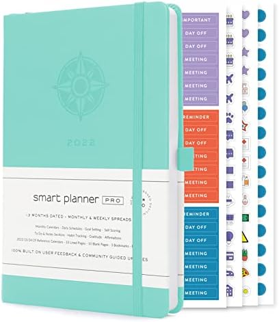 Smart Daily Planner Pro  Dated Full Year Diary 2022  A5 Size  Achieve Goals & Increase Productivity with Weekly Monthly, Work Sections, Organizer Planner, 3 Satin Bookmarks & Pen Holder