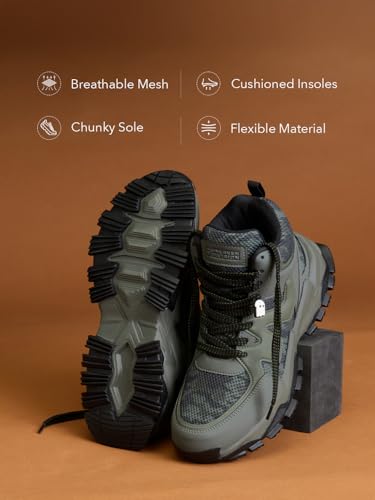 Image of The Souled Store Fumes NX: Men and Boys High Top Sneakers Streetwear Shoe Breathable Mesh and Synthetic Upper Chunky Midsole RidgeLock Traction Sole Lace Up Closure