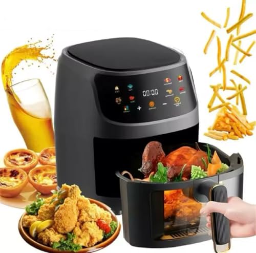 Freidora de aire inteligente con pantalla LCD,horno sin aceite,gran capacidad 8L,1.400W. Ventana de cristal.Dietética y Digital.Color negro.